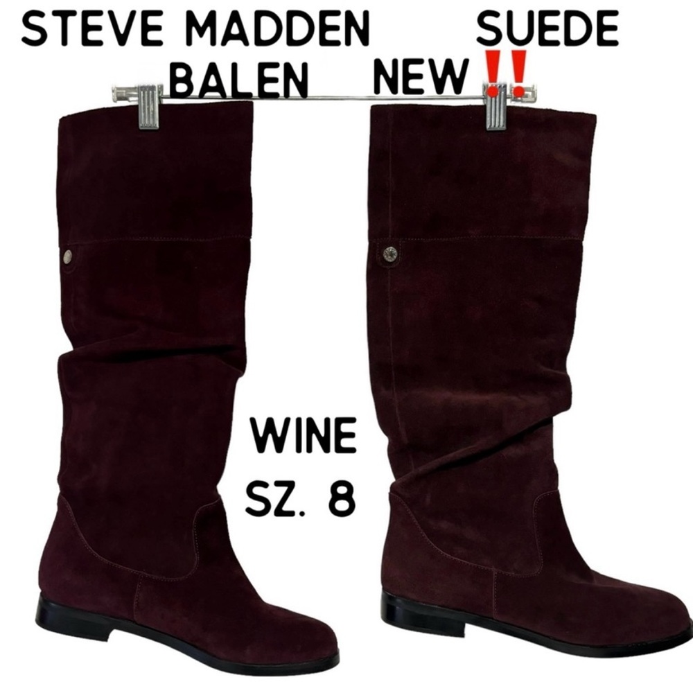 STEVE MADDEN 8 Balen Knee-High Boots Slouchy Burgundy Wine Suede mob wife NWOT